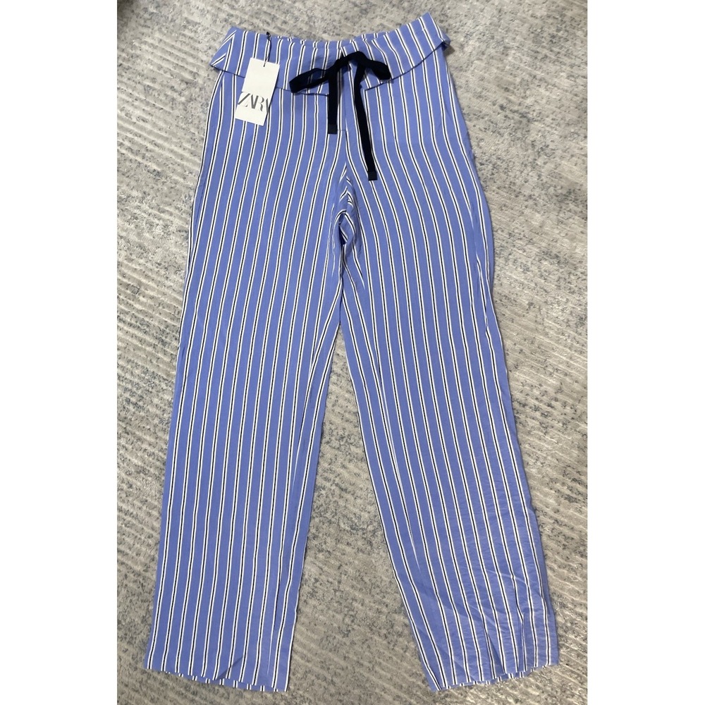 New With Tags Zara Striped Trousers With Turn Down Waist Women's Size small